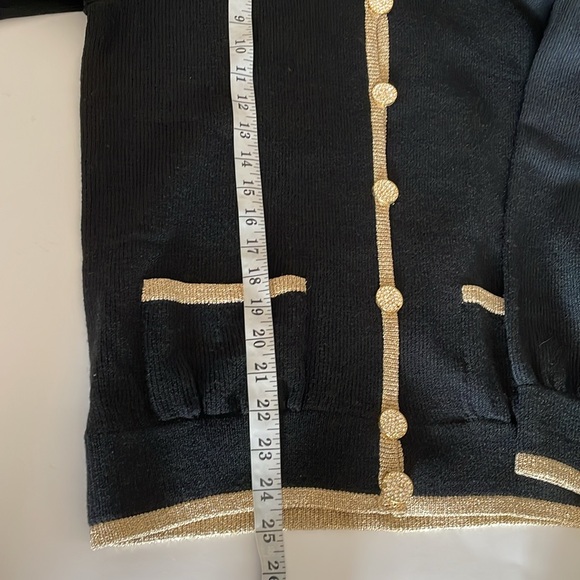 Vintage Don Sayres for Wellmore Black Gold Trim Wool Blend Knit Cardigan Sweater - Picture 7 of 9